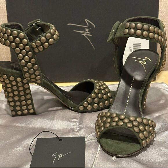 Giuseppe Zanotti Shoes - Giuseppe Zanotti studded Ankle-Wrap Chunky-Heel Sandal, Militare size 35